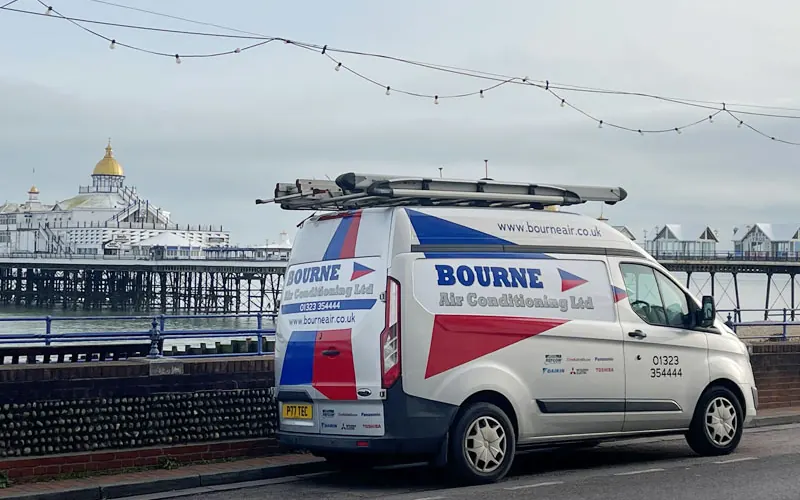 Bourne Air Conditioning van on Eastbourne seafront