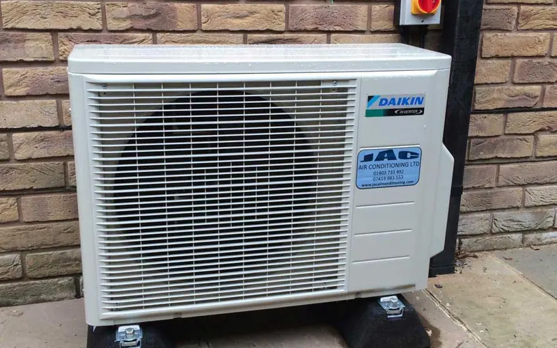 Daikin outdoor unit on a patio (project gallery)